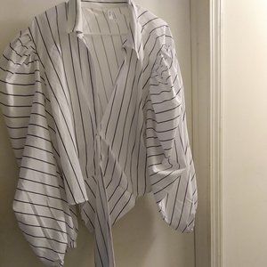 White w/ Black pinstripes Wrap Top